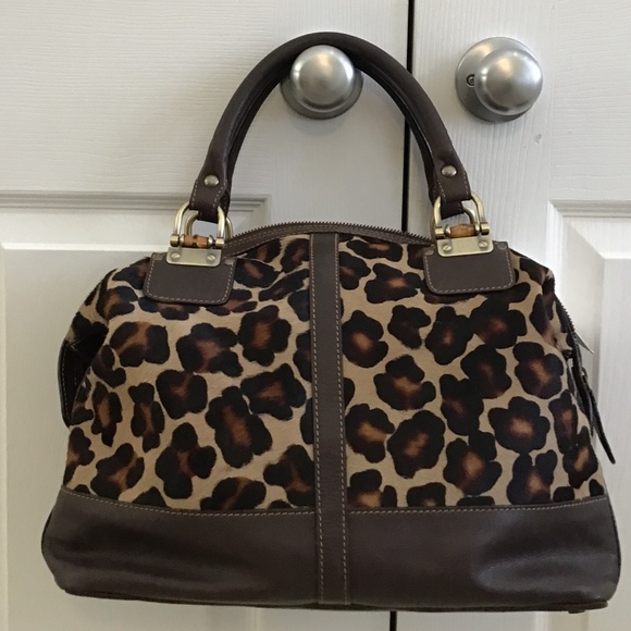 Fabulous dark brown leather handbag with animal print cowhide in the front - Picture 10 of 10